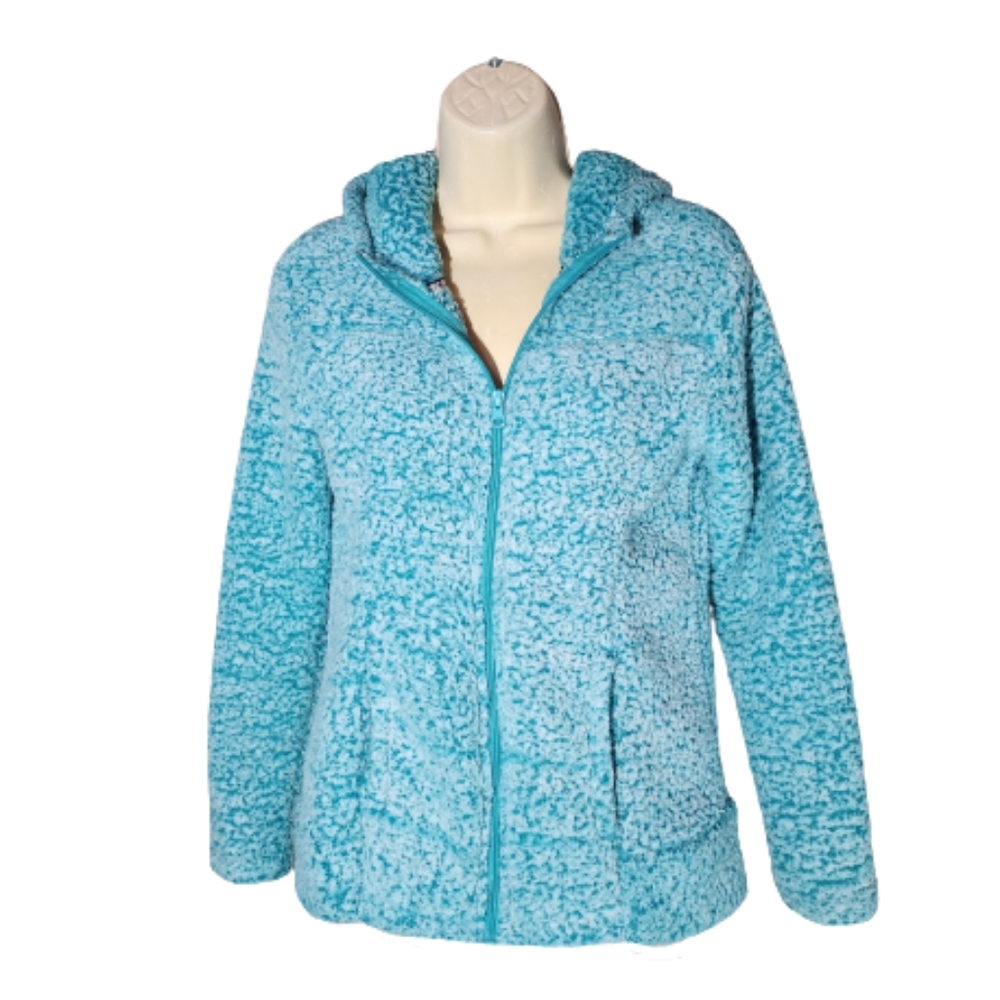 Emily B Sherpa Hoodie Teddy Jacket Aqua  Size S